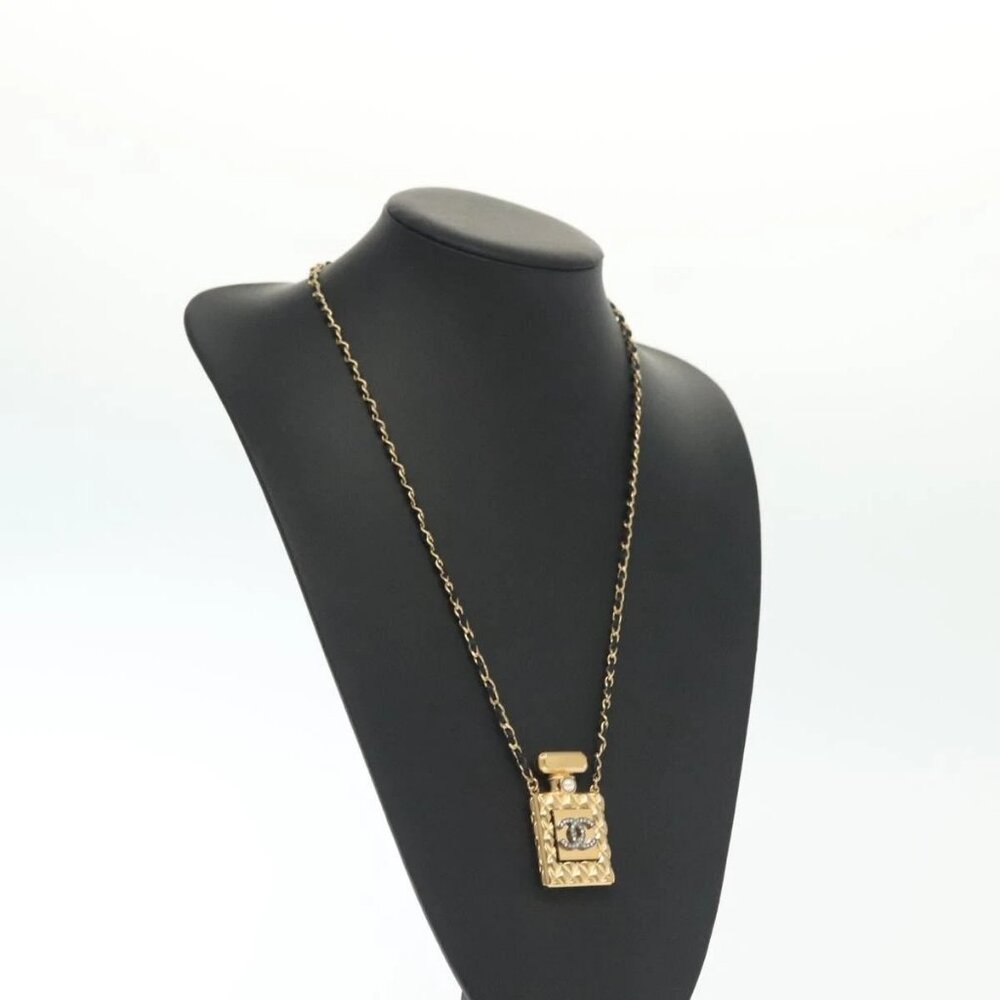 CHANEL COCO Mark Perfume Necklace metal Gold CC Auth